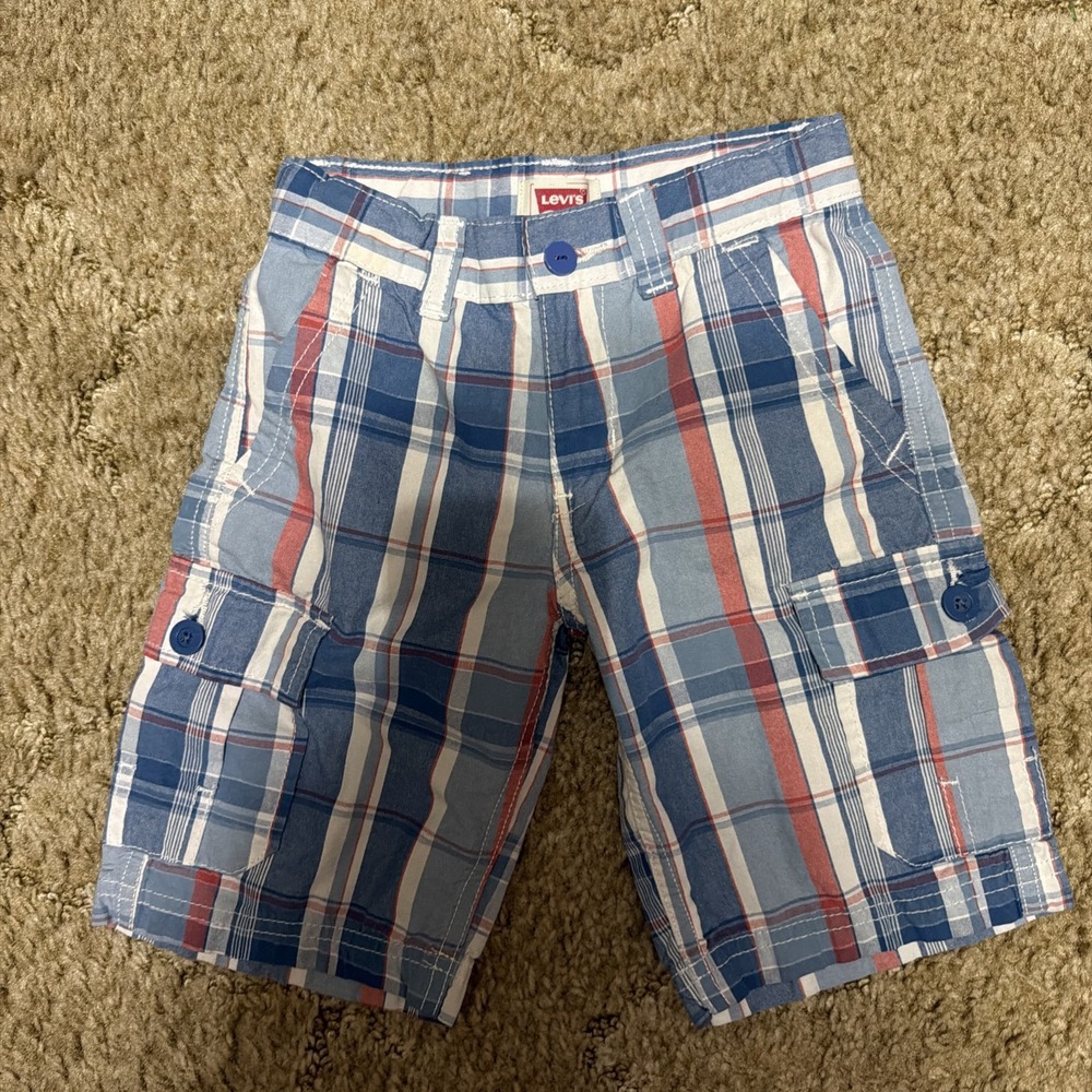 Levis Boys Regular Cargo Shorts Blue Plaid Size 6 Regular
